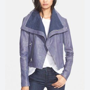 Veda Max Classic Leather Jacket in Blue